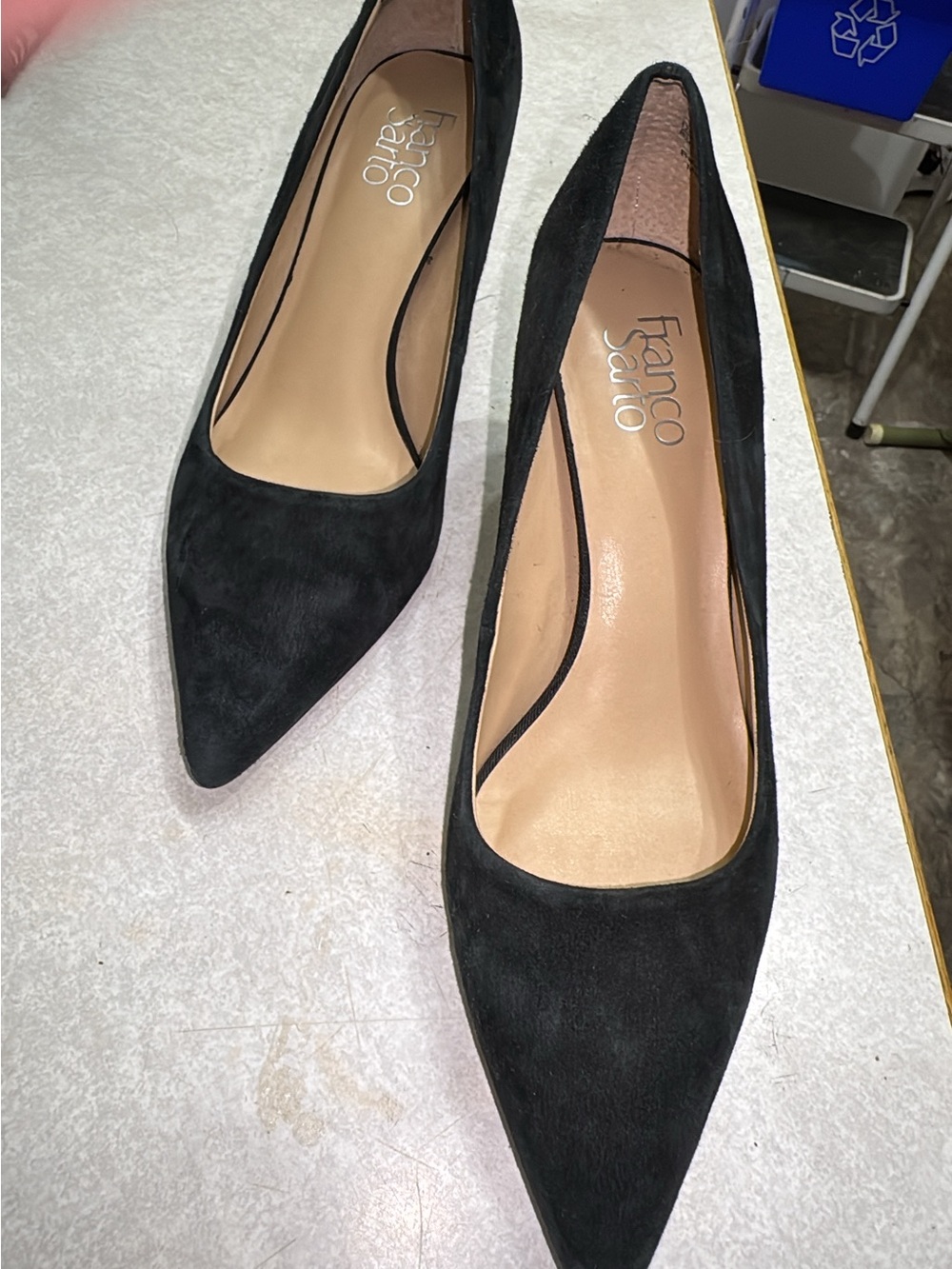 Franco Sarto Black Suede Pointed-Toe Pumps - Picture 3 of 8